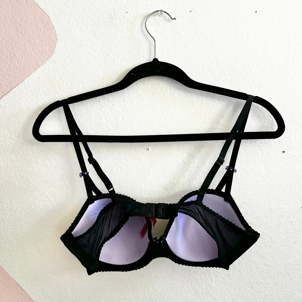 Betsey Johnson Black Butterfly Bra 36B Y2K 2000s Lingerie Mall Goth Emo - Image 2 of 4