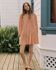 Christy Dawn Salem Dress Toasted Nut Cotton Pleated Tent Dress Medium