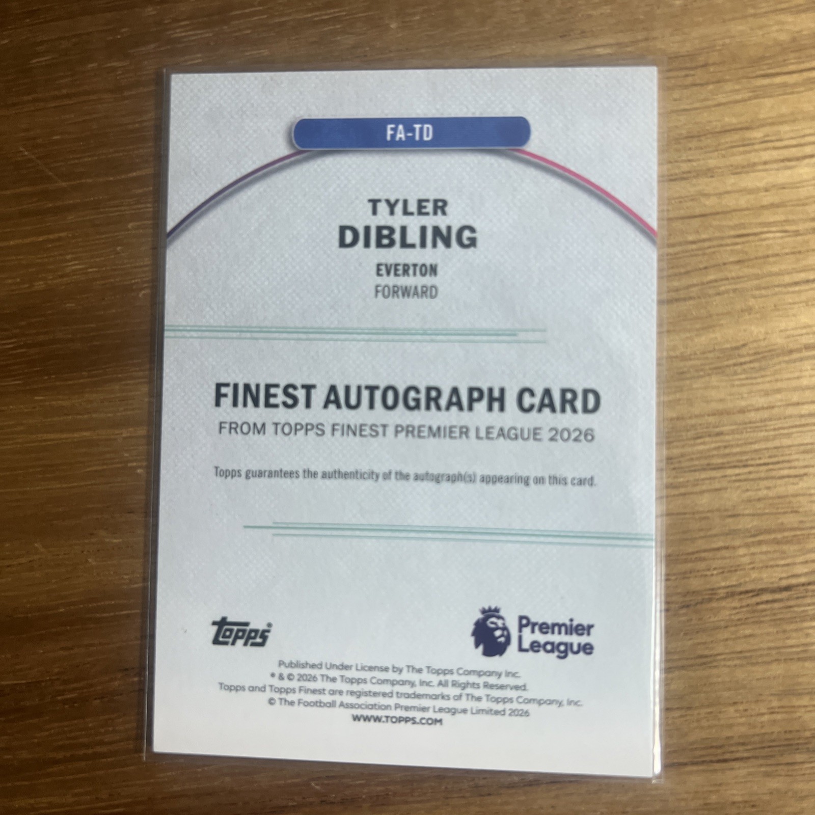 2026 Topps Finest Premier League Tyler Dibling Auto view 2