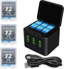 3 baterias 2000mAh con cargador triple compatible con Gopro Hero 9 10 11 y 12