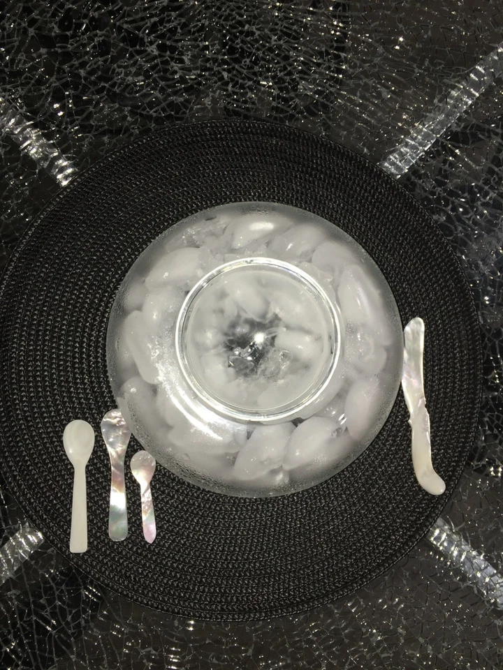 Baccarat VESUVE Caviar Server Vintage 1980 Minimalist MOP Spoons,Spreader RARE - Image 3 of 4