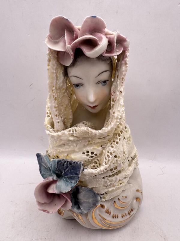 Vintage Cordey Porcelain Lady Bust Figurine Pink Flowers