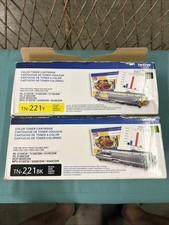 NEW Genuine Brother TN-221Y - TN-221BK Toner Cartridges Lot Of 2