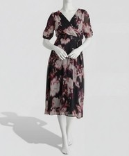 DKNY Women's Purple Printed Lined Surplice-Neck Tie-Waist Wrap Dress Size: 2