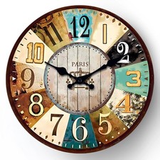 Vintage Paris Mediterranean Wooden Wall Clock Silent Quartz Home Decor