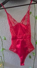 Fredericks of Hollywood red lace and heart pattern mesh bodysuit style Gia...