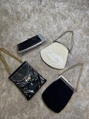 Vintage 1960s Triangle New York Black Vinyl leather handbag Gold Chain Lot of 4