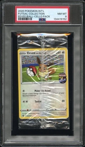 2020 Pokemon Intl’ Futsal Collection Eevee On The Ball PSA 8 Cello Pack Sealed!