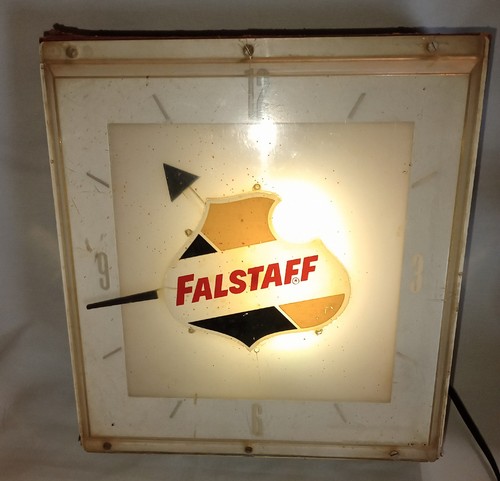 Falstaff Beer St Louis Lighted Bar Sign Clock 1960s  10"x9 3/8"x4 1/4” Electric