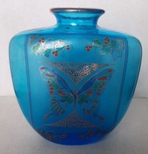 Murano Azzurro Vaso Finemente Decorato A Mano