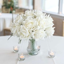 White Flowers Roses Artificial Flowers, 10pcs Soft Real Touch Silk Artificial...