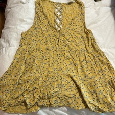 American Eagle Outfitters Yellow Floral Lace Up Tiered Mini Dress Size S