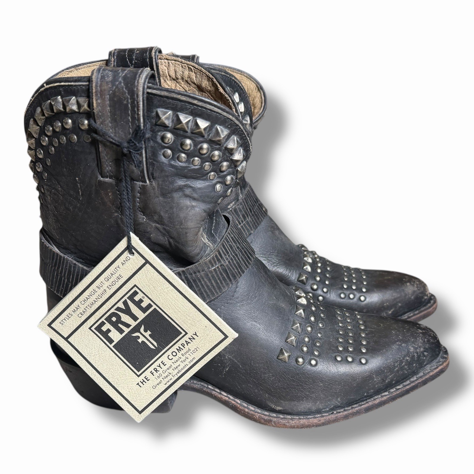 frye billy short womens boots 8 B studded harness leather moto biker brown