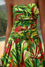 farm rio dress medium - green tropical dream draped maxi dress