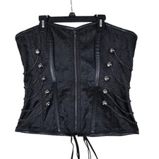Spirit Halloween Corset Black Damask Skull Chain Gothic Steampunk Plus 1X Goth