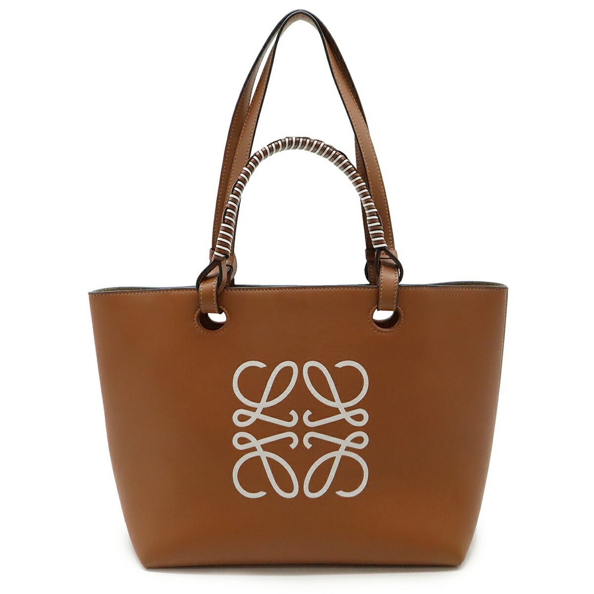 ☆韓国の人気☆【LOEWE】☆ANAGRAM TOTE BA.G☆正規品☆ LOEWE Anagram Tote Bag Handbag Leather Brown White