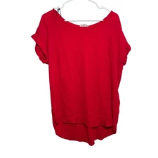 Pleione Blouse Women's Medium Red Round Neck Short Sleeve Lightweight Shirt