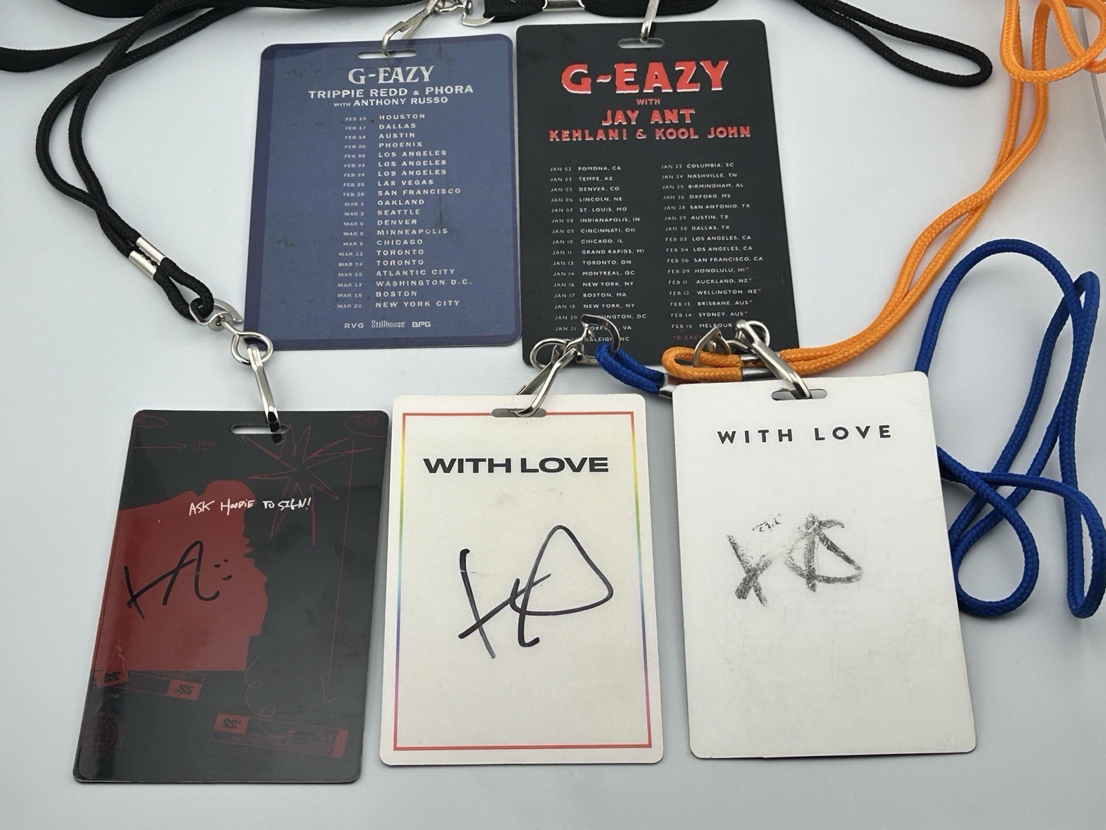 Lot of 5 VIP Laminates G-Eazy & Hoodie Allen Tour Passes 2015–2022 Signed Rap