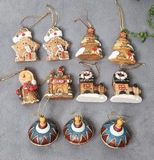 Lot Of 11 Gingerbread Christmas Ornaments Trees Trains Tops Snowman Stars Resin