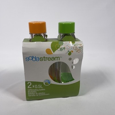 SodaStream .5 Liter 1/2 L Carbonating Bottles ~ Orange & Green New Set