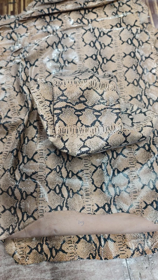 Camel Beige Snake Print Lambskin Leather Hides Indian lambskin skin 6sqf - Image 3 of 4