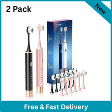 2 Pack Electric Toothbrush Sonic Toothbrush USB Rechargeable 12 Heads 6 Modes