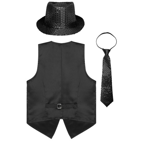 Men Sequined Waistcoat Sleeveless Vest with Hat and Necktie Carnival Disco Party - Picture 7 of 71