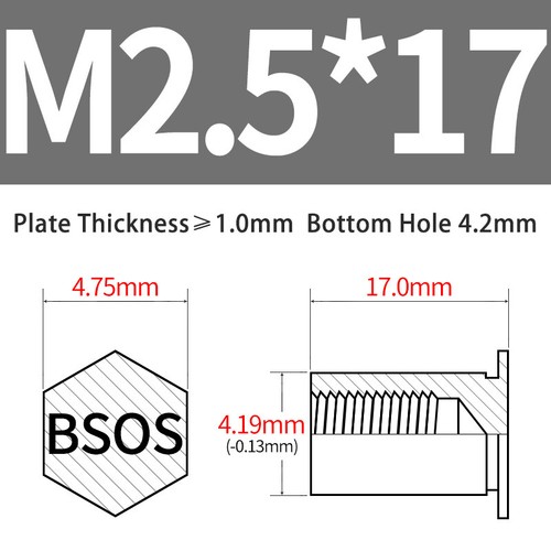 Edelstahl Nietmutter Säulenmuttern BSOS-M2/M2.5 Blindloch Sechskantkopf Rostfrei - Picture 41 of 44