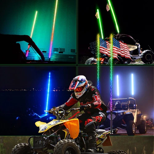 1 Pair 2~4FT RGB Spiral LED Whip Lights Antenna Chase + Flag for ATV RZR UTV 4WD - Picture 6 of 9