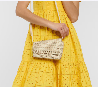 STAUD Acute Woven Leather Crossbody Bag in Cream MSRP$395 SUMMER BREEZE