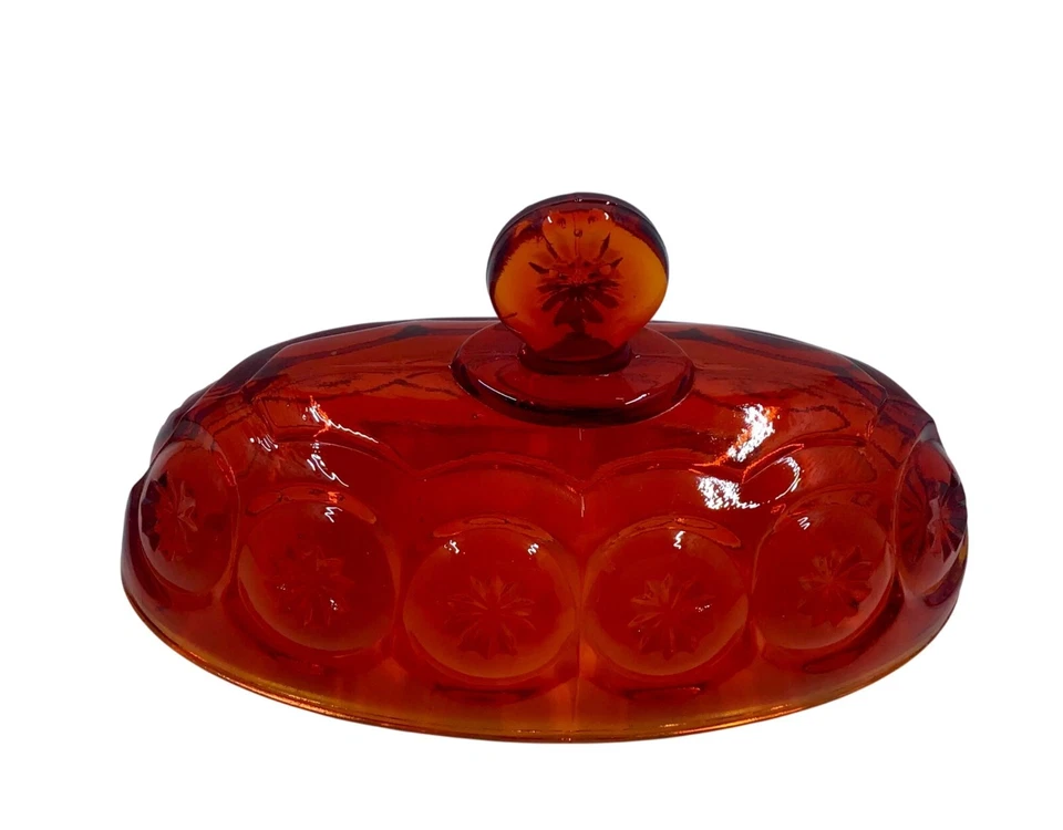 Vintage Amberina Glass Butter Dish With Lid Oval Moon & Stars 9.25”UV Glows - Image 4 of 4