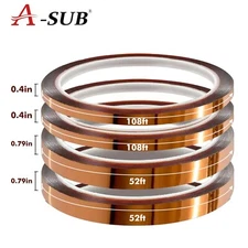 A-SUB 4 Rolls Polyimide High Temperature Tapes Heat Resistant Kapton 10mm, 20mm