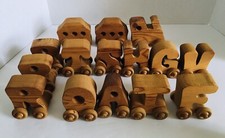 Wood Alphabet Train with Wheels Read Description