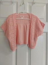 Cat  Jack Girls S/S Pink Open Crop Cardigan Size M  7/8 