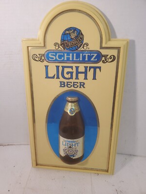 Vintage plastic schlitz light beer sign bottle bar decor rough label 
