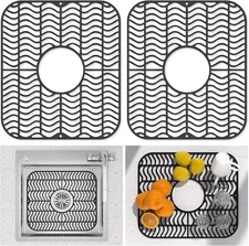 TOOVEM 2Pcs Kitchen Sink Mat Non-Slip Drain Pad Protector Food Drainer 12x14''