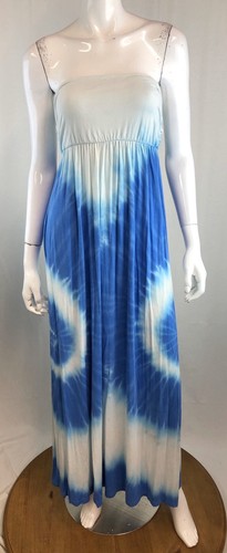 Abito Triumph USA Medium senza spalline blu bianco tie dye jersey maxi svasato cambio - Foto 4 di 11