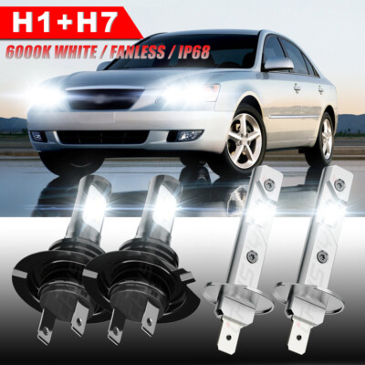 For Hyundai Elantra 2001-2006 4x Combo H1+H7 LED Headlight Kit Hi/Lo Beam Bulbs