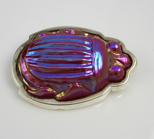 Tiffany & Co Vintage HUGE Sterling Silver Red Favrile Scarab Beetle Pin Brooch
