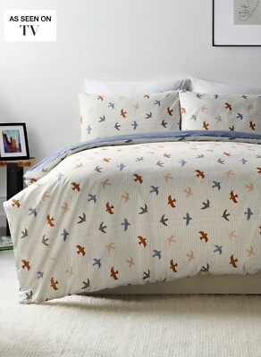 NEU MIT ETIKETT MATALAN EINHEITSGRÖSSE BLAU/NATÜRLICH VOGEL/SCHWALBE DRUCK BETTBEZUG BETTWÄSCHE SET