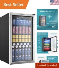 Compact 128 Can Beverage Refrigerator - Smart Touch Control in Elegant Silver