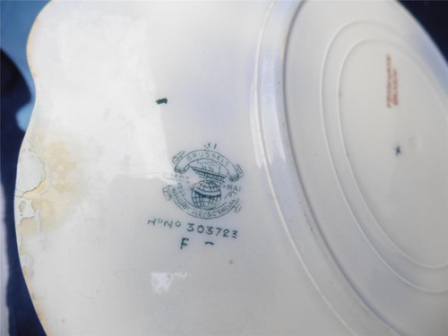 7 placas de ancho Grindley Brussles Staffordshire Engand 1897 Borde Oro Blanco Azul - Imagen 5 de 7