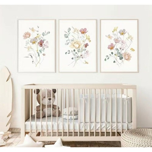 Physische Drucke 3er Set ungerahmte Wildblumen Leinwand Wanddekor für Schlafzimmer oder - Bild 4 von 4
