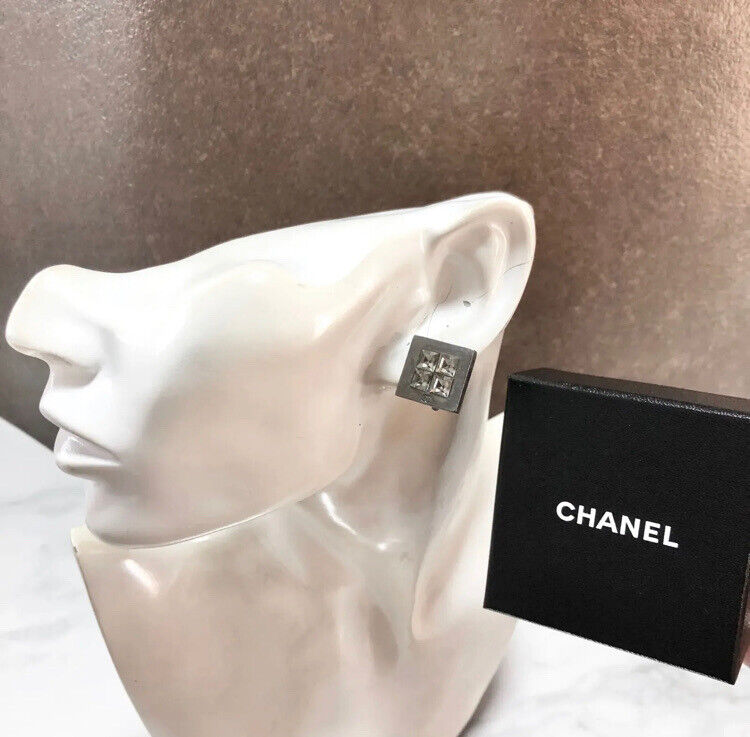 CHANEL earrings coco mark black silver plated crystal square CHANEL earrings coco mark black silver plated crystal square
