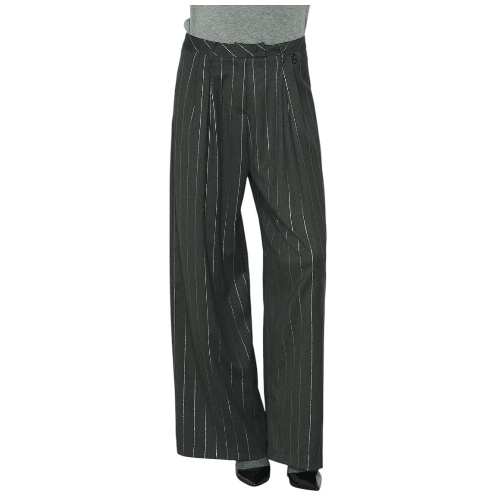 Relish Pantalones Talle Alto Gris Raya Diplomática Lurex Krizia _ A