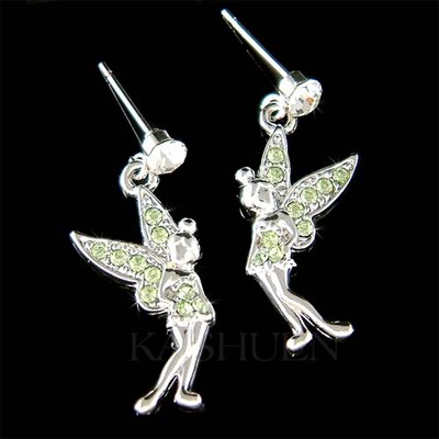 Green Pixie fairy ANGEL made with Swarovski Crystal Sweet 16th Birthday Earrings