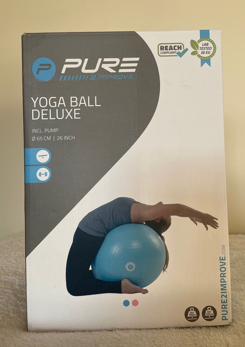 Pelota de Yoga Pure 2 Improve Azul 65 cm Equipo de Gimnasio de Lujo Envío y Envío Gratuitos