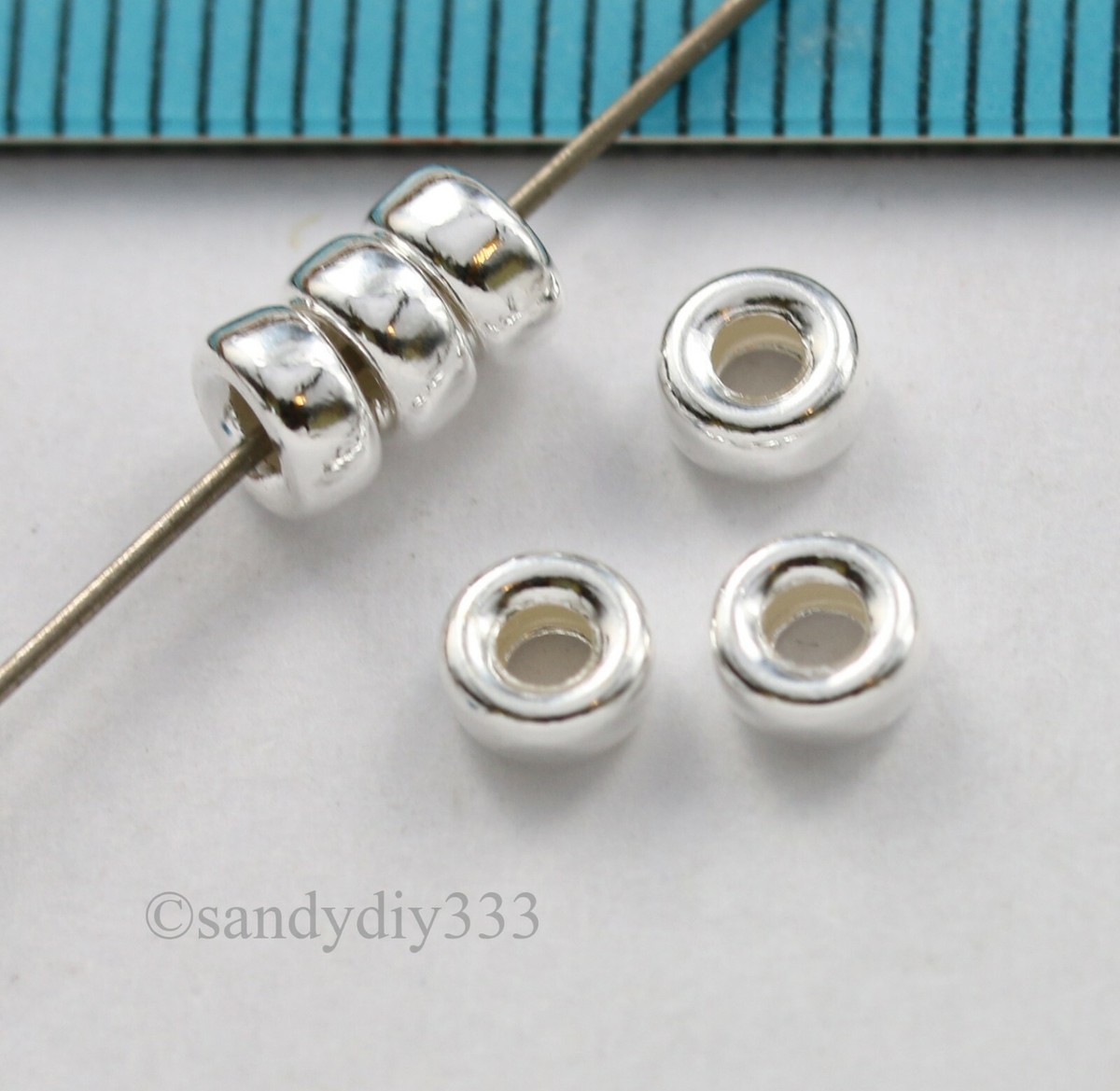 20x BRIGHT STERLING SILVER SEAMLESS RONDELLE BEAD SPACER