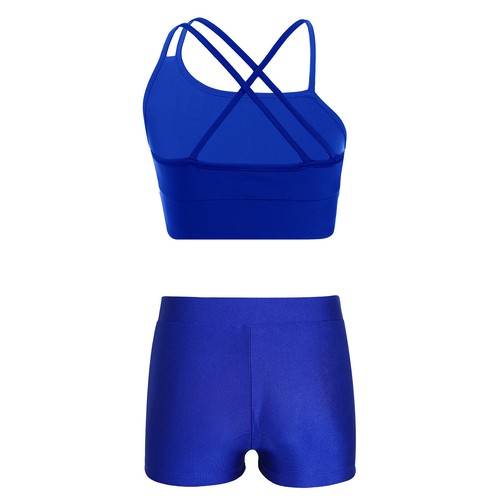 Kids Girls Set Asymmetrical Suit Strappy Outfits Beachwear Dancewear Running - Picture 15 of 64