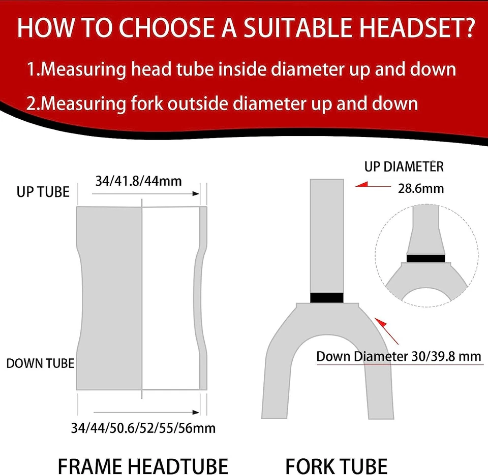 44mm Sealed Cartridge Bearings MTB Road Bike Headset 1-1/8" Fork Steerer Parts - Image 2 of 4